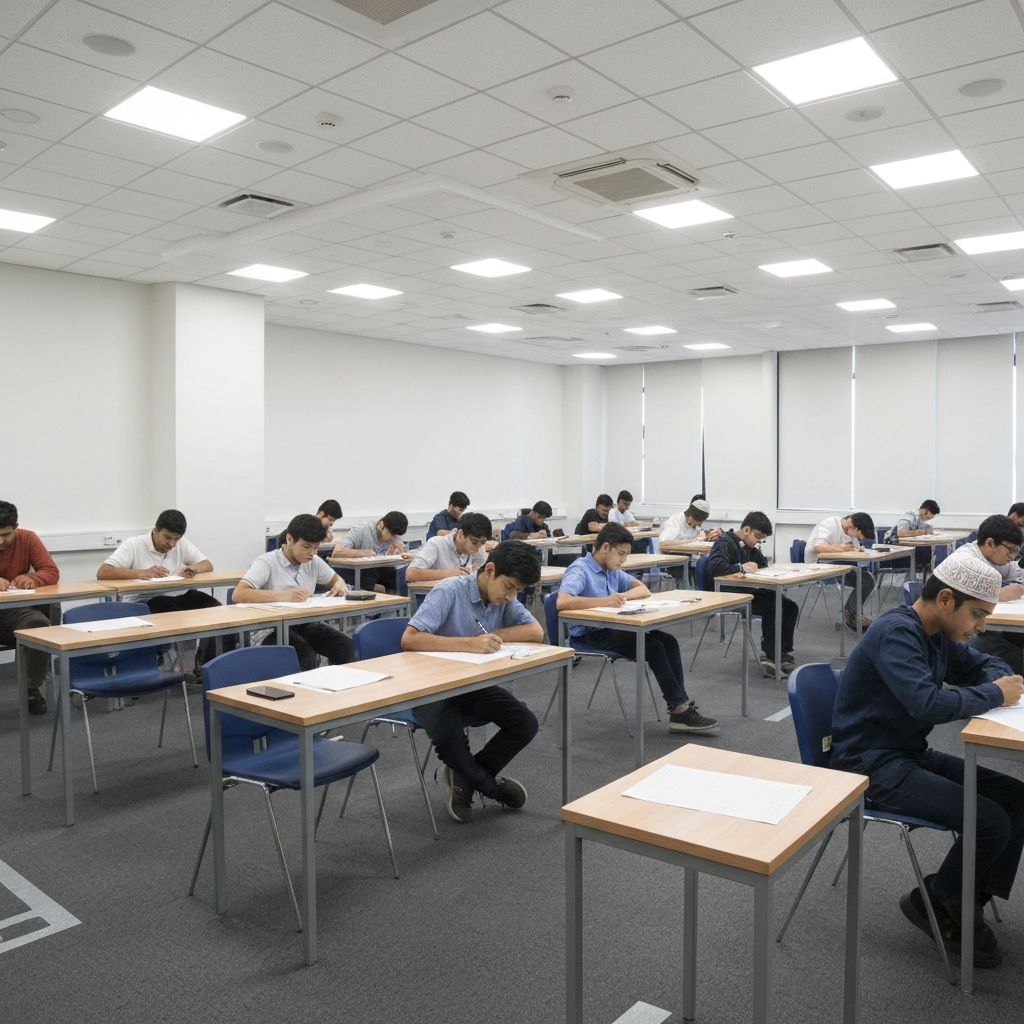 Our private exam centre with individual desks in a calm, well-lit environment