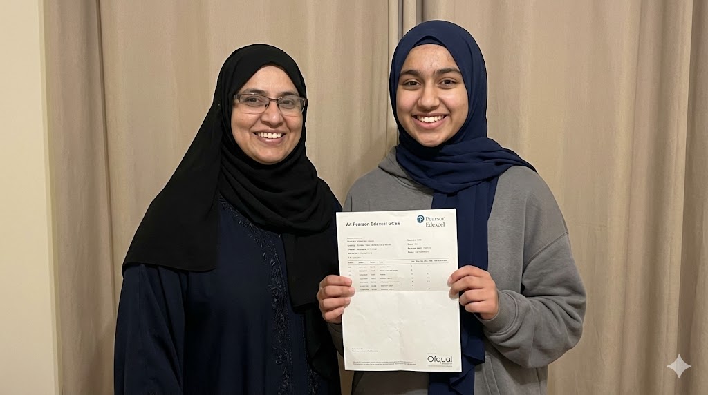 Shabana K. with GCSE results